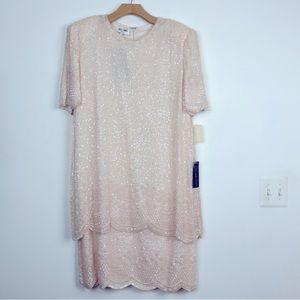 NWT BRILLIANTE by J.A. Dress Vintage 100% Silk Sequins Beaded